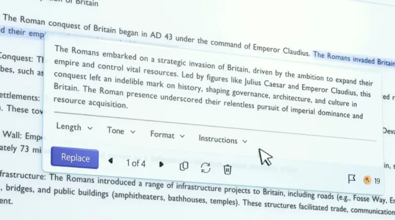 Скріншот із тестової версії «Блокнота» для Windows 11, де видно нову функцію Cowriter, що базується на штучному інтелекті