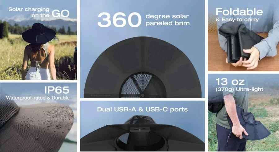 EcoFlow Power Hat інноваційний капелюх з сонячними панелями для зарядки смартфона на ходу 001