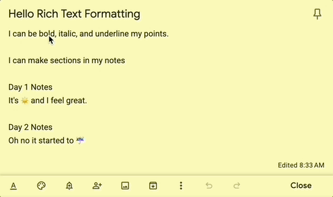 Google Keep отримав нові функції форматування тексту у вебверсії: тепер можна виділяти, підкреслювати та створювати заголовки