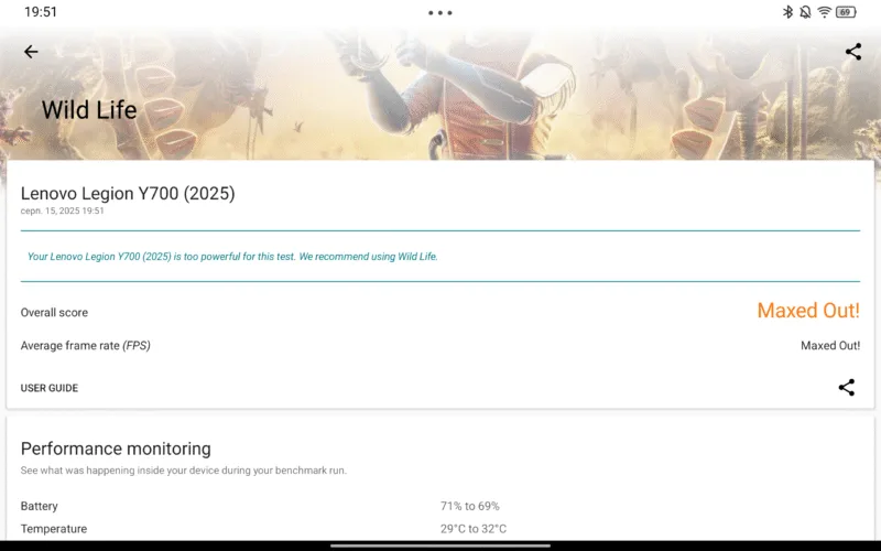 Тестування в бенчмарках 3DMark Lenovo Legion Tab (3rd Gen)