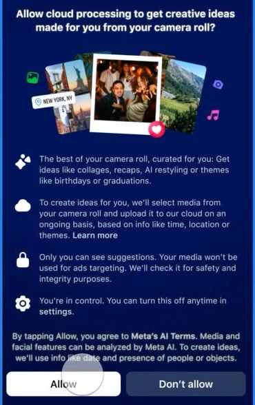 Facebook запускає ШІ-функцію, яка сканує галерею телефону