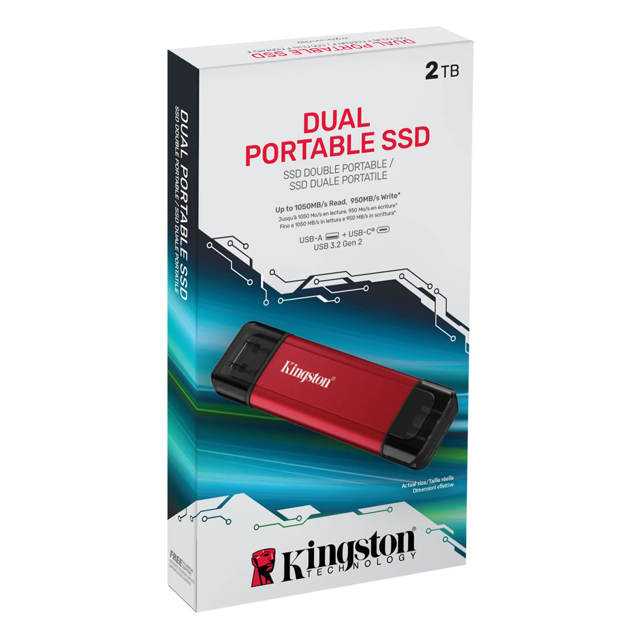 Kingston представив Dual Portable SSD: Компактний накопичувач з USB-A/C та швидкістю 1050 МБ/с