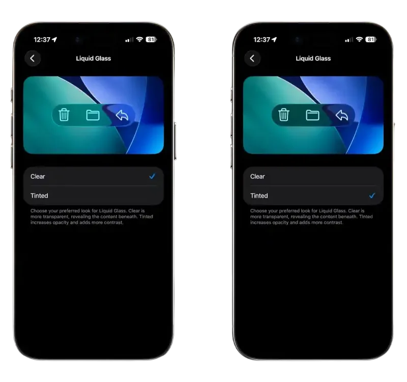 iOS 26.1 дозволяє зменшити прозорість Liquid Glass: як перейти з «Прозорого» режиму на «Відтінений»