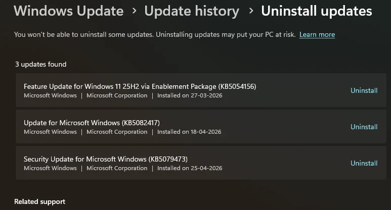 Windows 11 KB5083769 викликає цикл перезавантаження на 24H2 і 25H2