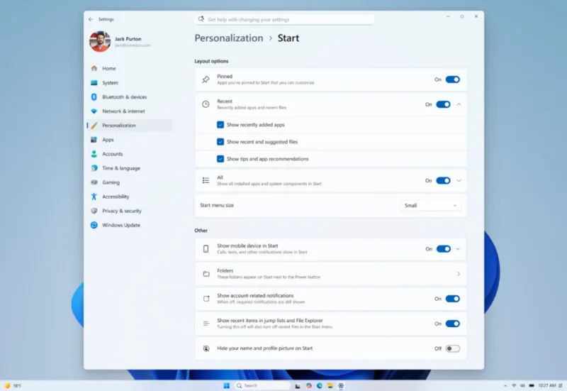Windows 11 отримає можливість зміни розміру меню «Пуск» та панелі задач