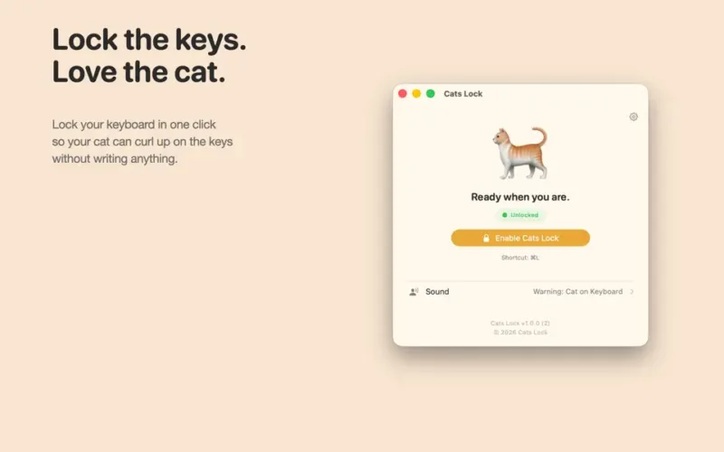 Застосунок Cats Lock для Mac блокує клавіатуру від натискань котів