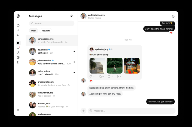 Threads додала повідомлення у вебверсії — чати тепер на десктопі