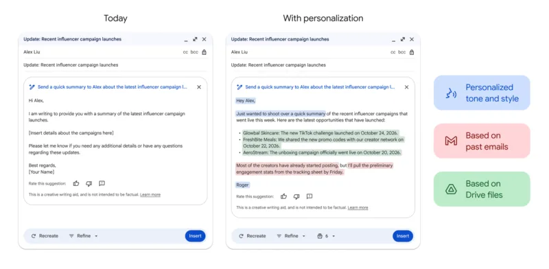Gemini у Gmail навчився копіювати стиль автора і тягнути дані з Drive