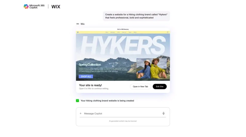 Wix інтегрувала створення сайтів у Microsoft 365 Copilot